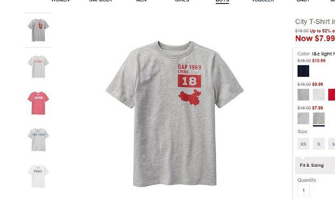 Gap Angers China With Map On Imprinted T-Shirt