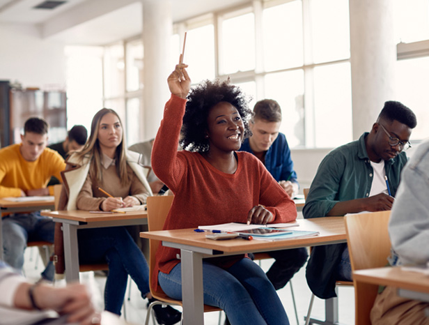 happy-african-american-student-raising-her-hand