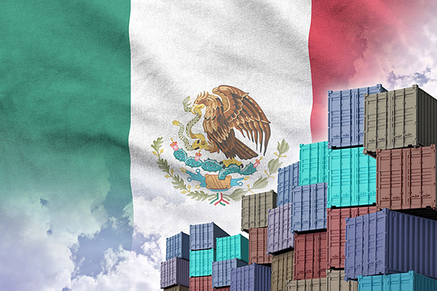 Mexican flag and cargo containers