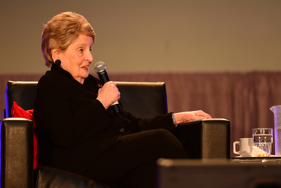 Former Secretary of State Madeleine Albright talks with ASI CEO and President Tim Andrews