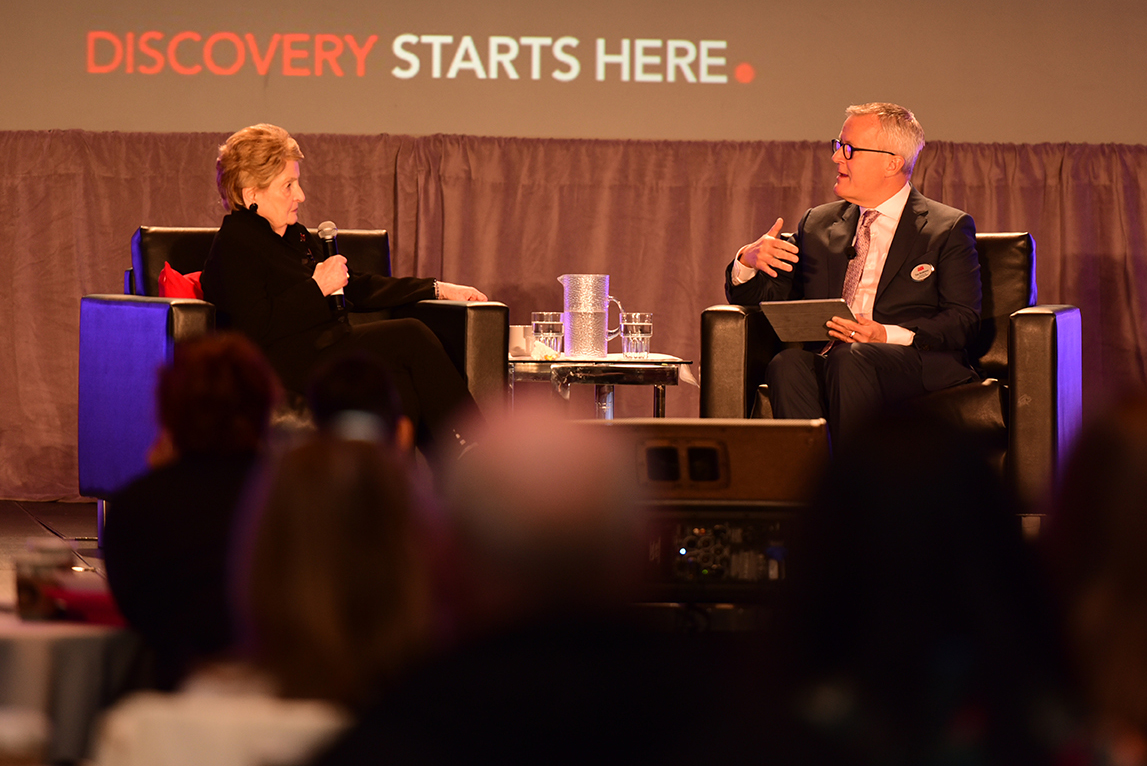 Former Secretary of State Madeleine Albright talks with ASI CEO and President Tim Andrews