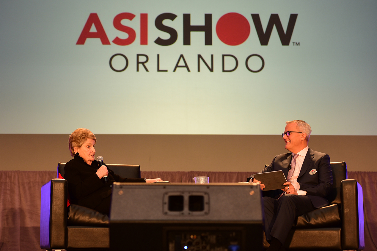 Former Secretary of State Madeleine Albright talks with ASI CEO and President Tim Andrews