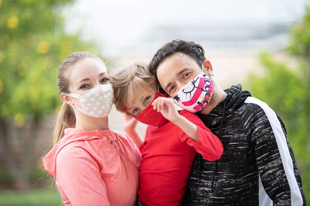 Family in masks