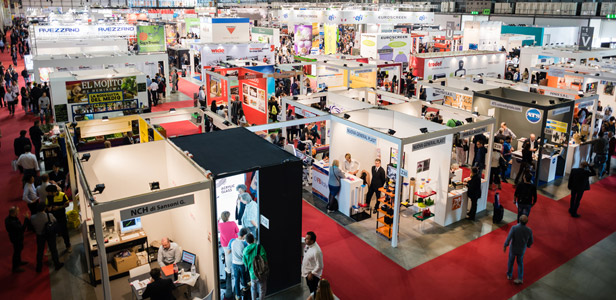 Overhead view of trade show floor