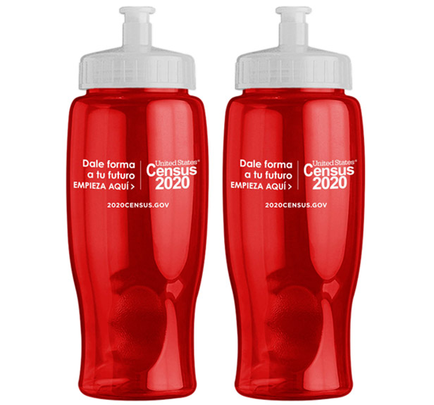 Two red water bottles