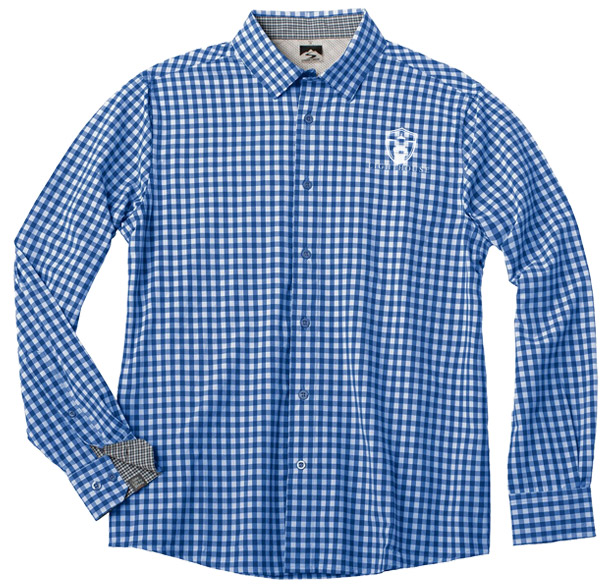 Blue & white checked button-down shirt