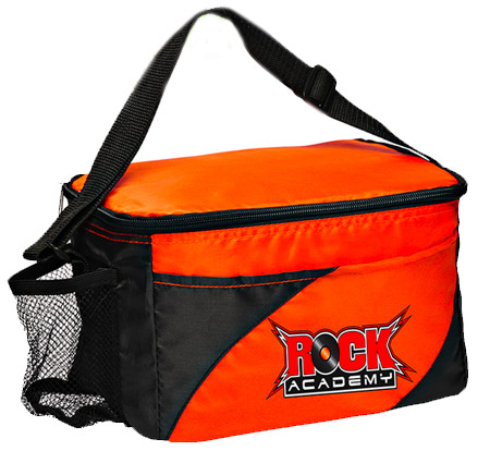 Orange soft cooler bag with strap and mesh beverage pocket