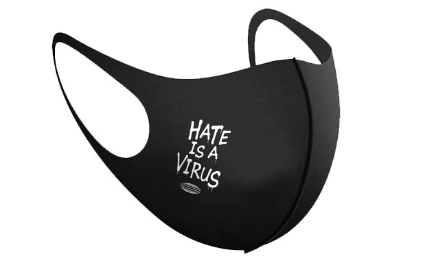 Stop AAPI mask, black with slogan "Hate is a Virus"