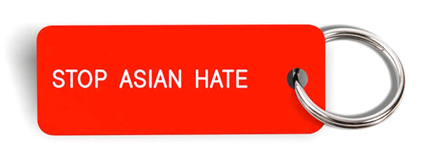 Red "Stop Asian Hate" key tag