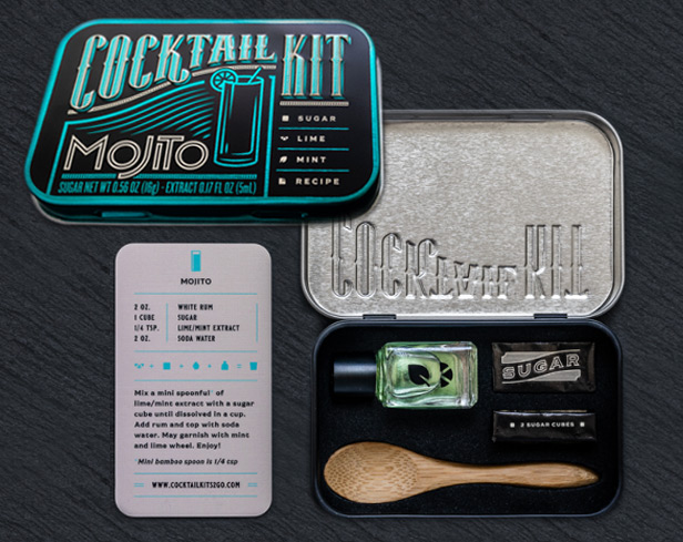 Cocktail kit in small metal container