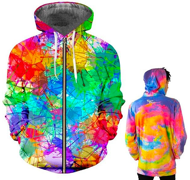 Tie-dyed zippered hoody plus back view