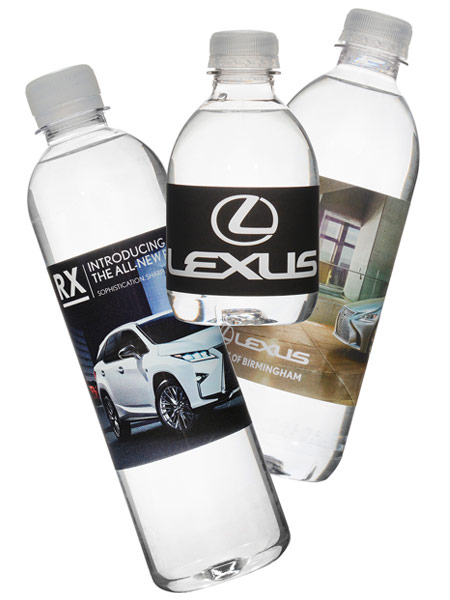 Three water bottles with custom labels