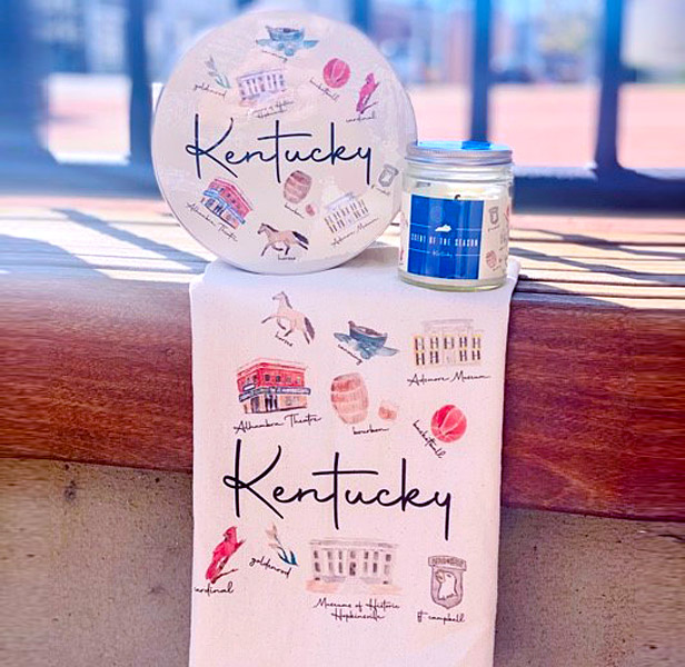 Kentucky-themed tea towel and candle set