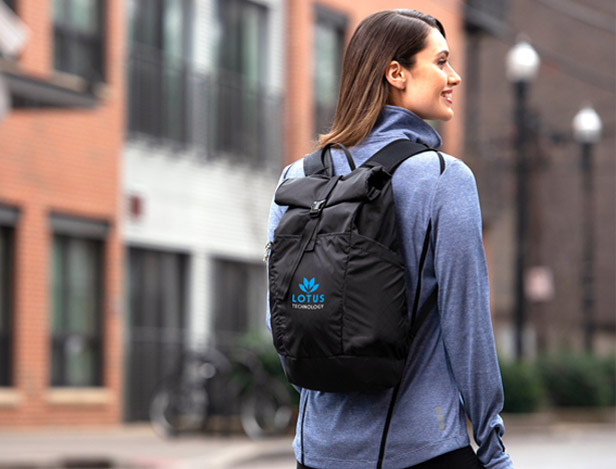 Woman wearing eco CamelBak bag