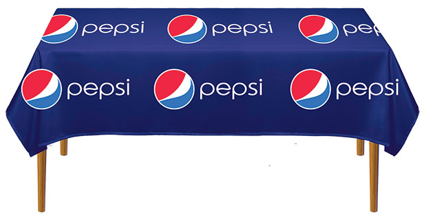 blue table runner with Pepsi logo