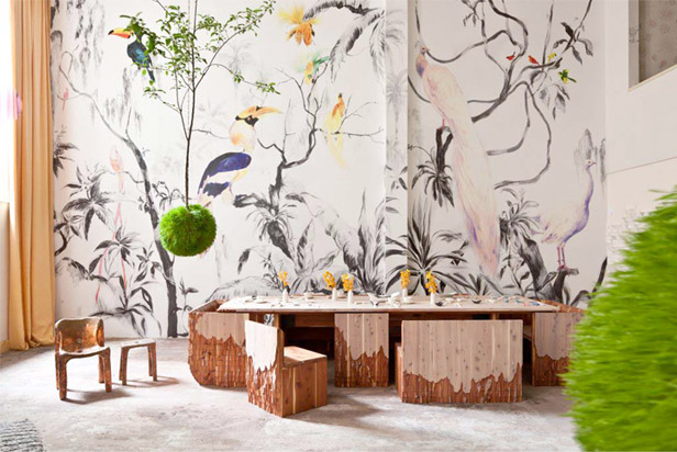 botanical-inspired wood table