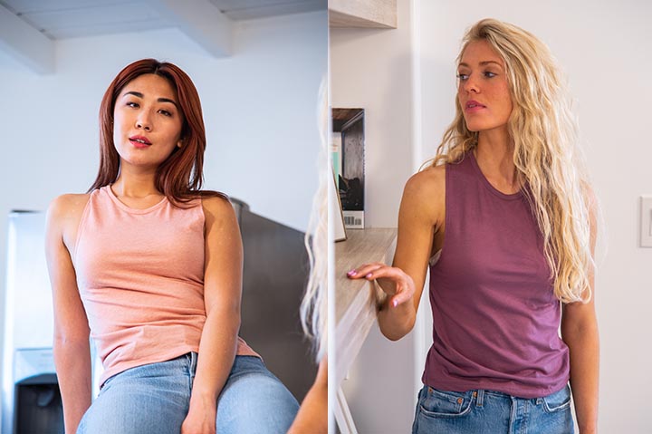 Young women in premium tanks