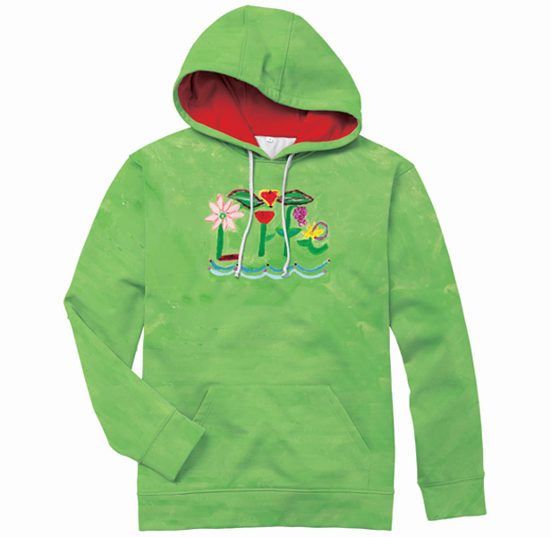 green sweatshirt with pockets and hood