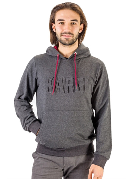 gray pullover hoody with embossed logo