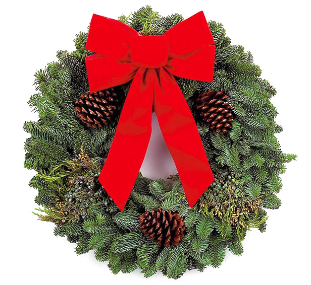 wreath with pinecones and red bow