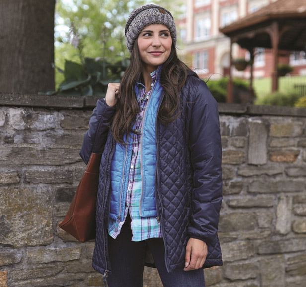 woman in blue parka