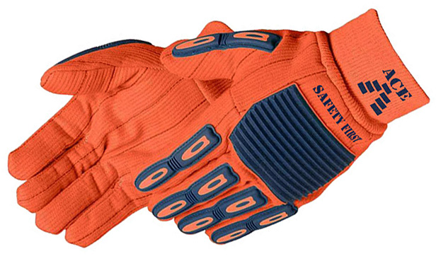 orange and navy construction gloves