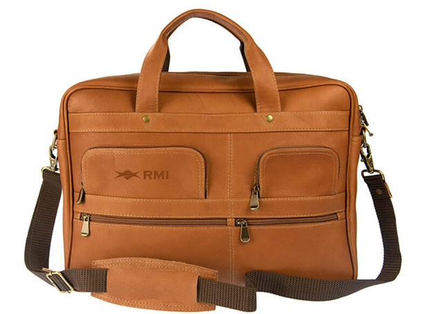 tan leather briefcase with shoulder strap