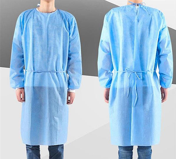 blue protective ppe gown