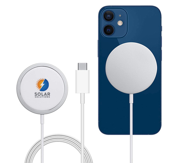 magnetic wireless charger and blue iPhone