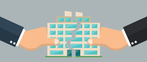 illustration of two hands merging building