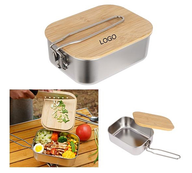 stainless steel lunch box with wooden lid