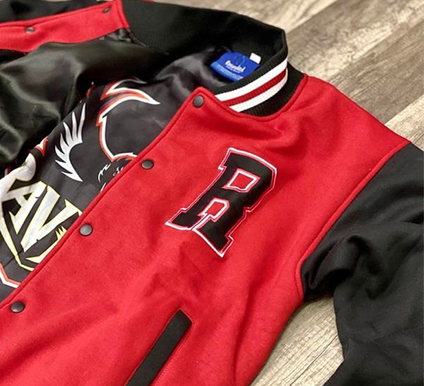 red & black letter varsity jacket