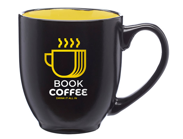 two-tone ceramic mug, black with yellow interior