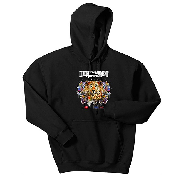 black hoodie with colorful logo