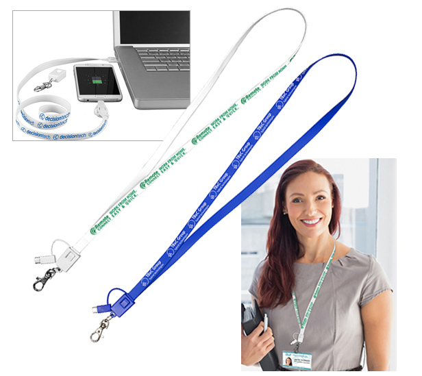 3-in-1 lanyards and woman wearing one smiling