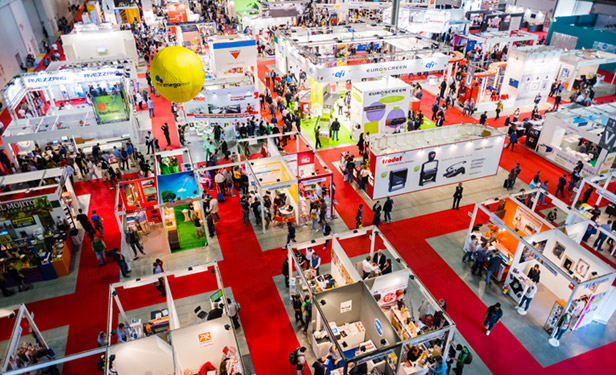 overhead view of trade show floor