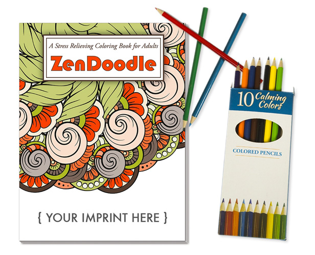 zen coloring book and colored pencils