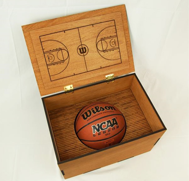 mahogany gift box with basketball inside