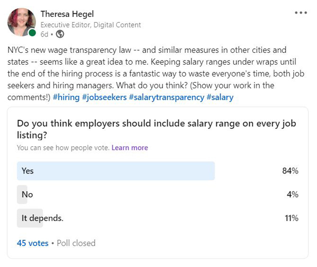 wage poll on LinkedIn