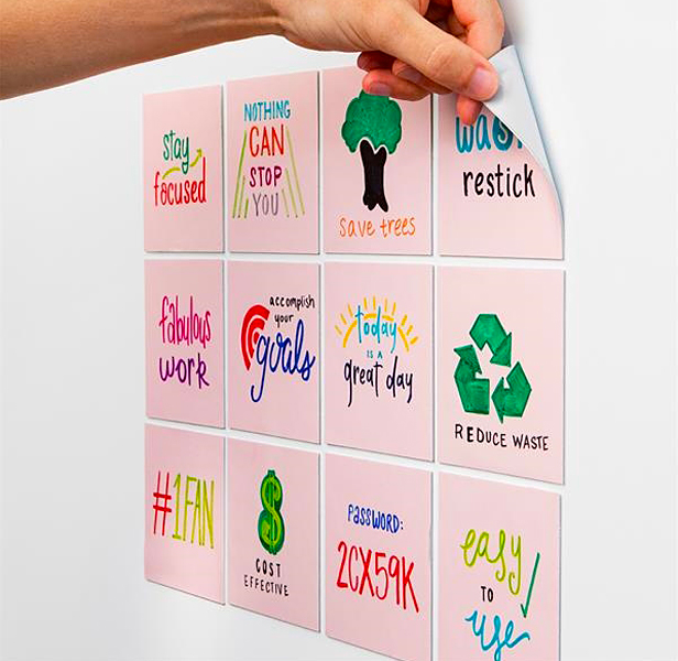 reusable sticky notes on wall