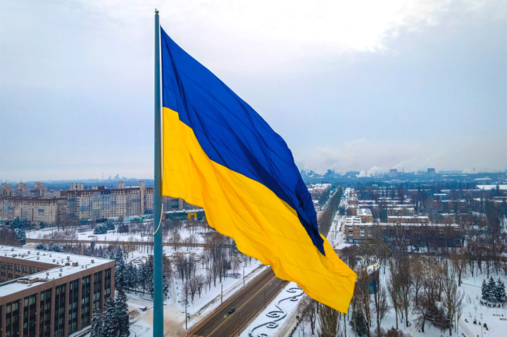 Ukrainian flag flying