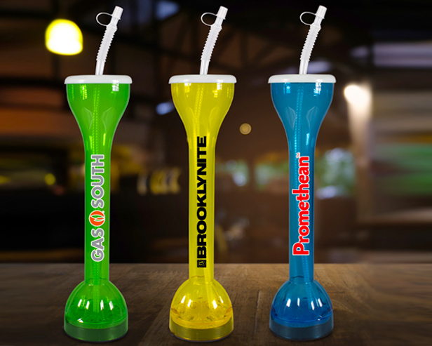 transparent, colorful yards glasses with straws