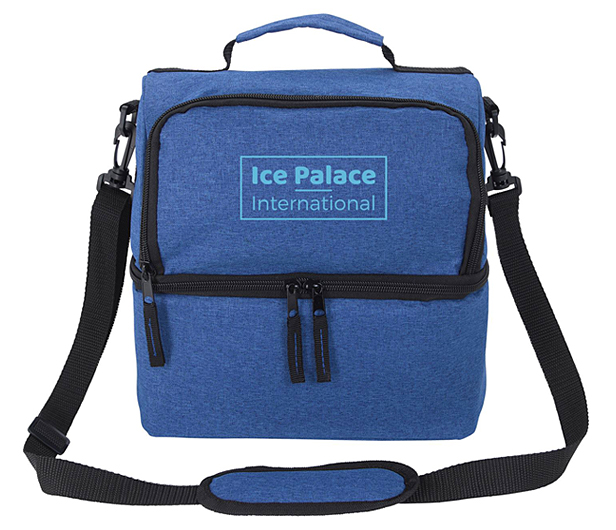 blue lunch cooler with black trim