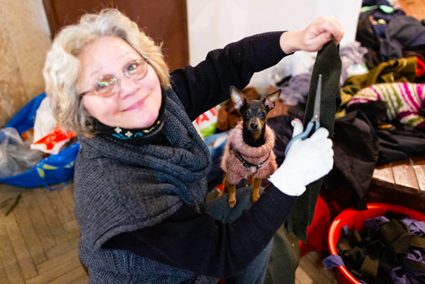 Ukrainian woman with her small dog