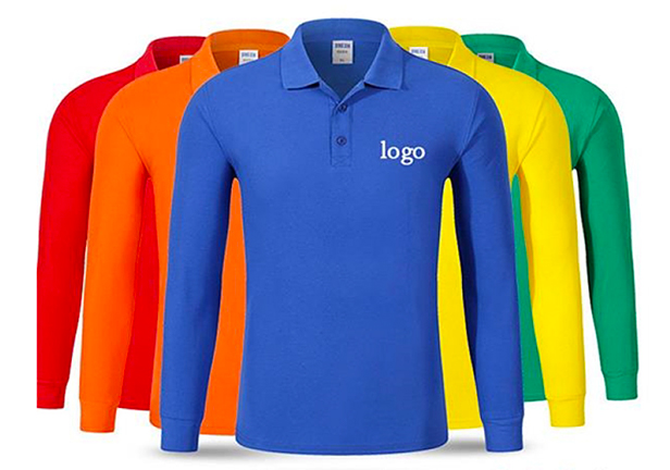 assorted colors, long-sleeve polos