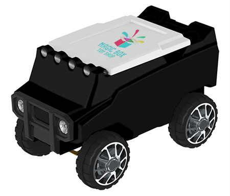 truck-shaped wheeled cooler with bluetooth speaker