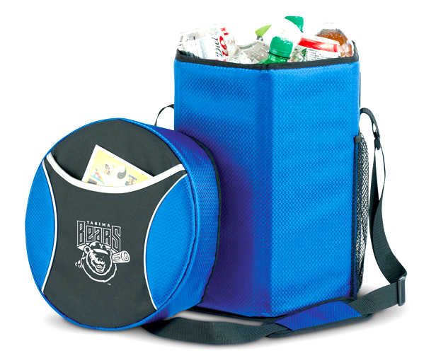 blue ice cooler with a seat that doubles as a lid