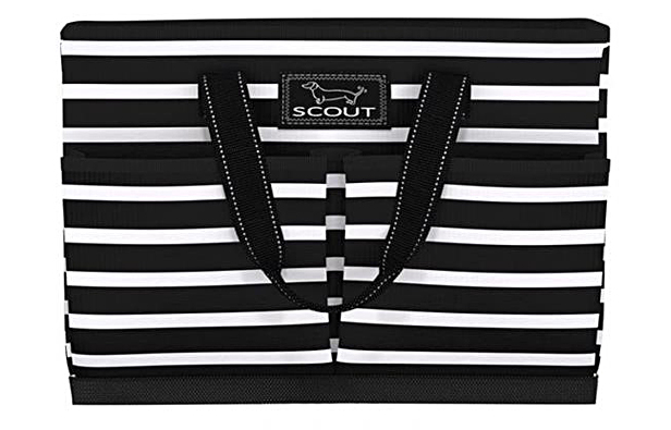 black and white striped tote bag