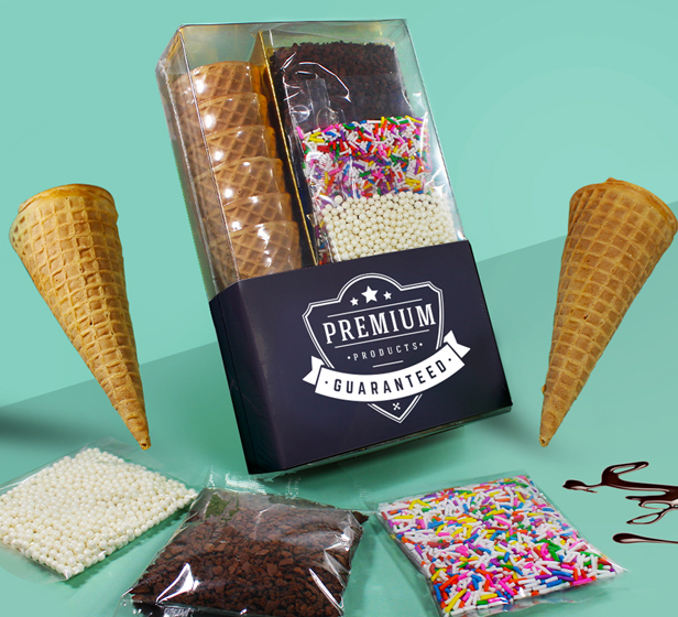 ice cream kit, sprinkles and cones