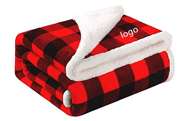 Sherpa fleece throw blanket, red & black checker